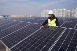 Rooftop solar panels in east China.