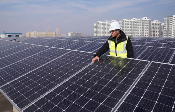 Rooftop solar panels in east China.