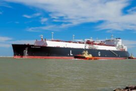 LNG tanker on the shipping channel between the Gulf of Mexico and Texas