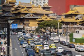 Traffic jam on a road in Shanghai, China, on 28 February 2023.