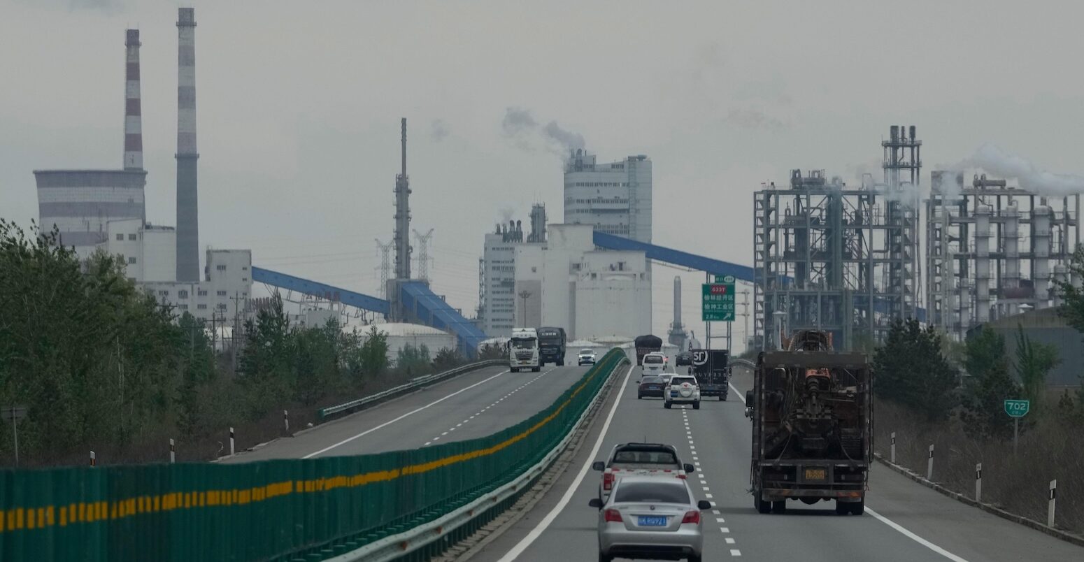 Cars move along a highway in China's coal-producing Shanxi province.