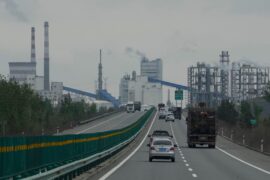 Cars move along a highway in China's coal-producing Shanxi province.