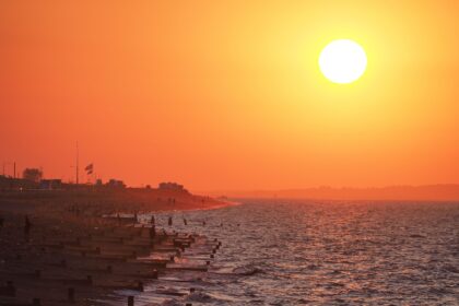 Sunset during heatwave at Minster on Sea, Kent, UK, June 2023.