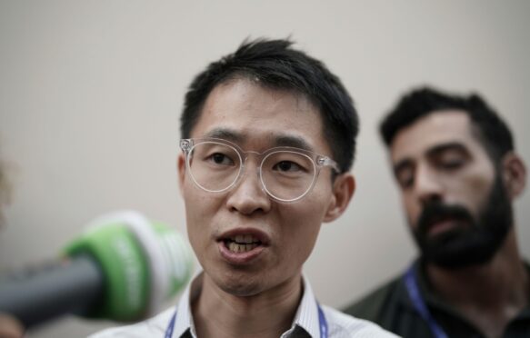 Shuo Li, director of the China Climate Hub at the Asia Society, speaks to members of the media during the COP28 Climate Summit.