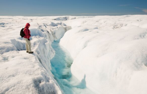 Melt water on Greenland ice sheet.