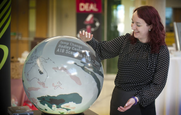 Kirsty McBeath from the Met Office with an interactive 3D model displaying climate