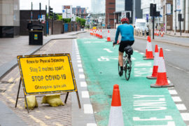 Cyclists in Glasgow making use of quiet streets and existing and new cycle lanes.