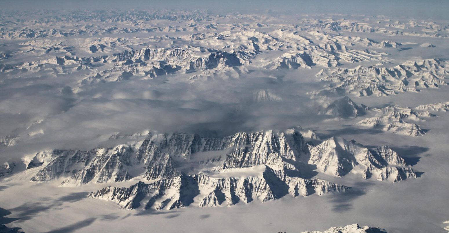 An aerial view of Greenland from 40,000 feet.