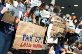 Loss and damage protesters at a UN meeting in Bonn.