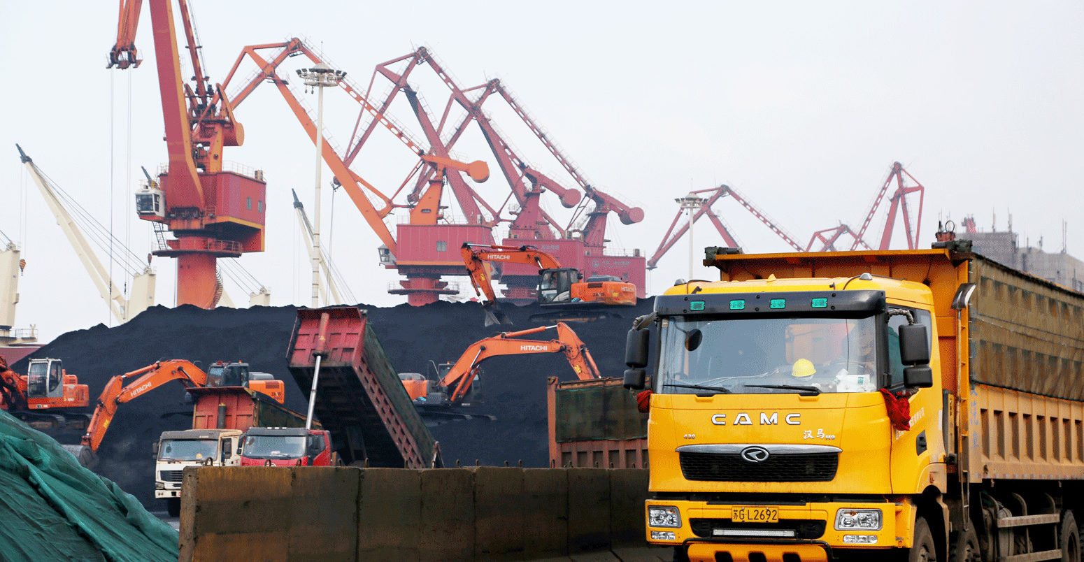 Several ships unload and transport coal at Lianyungang Port in Lianyungang.