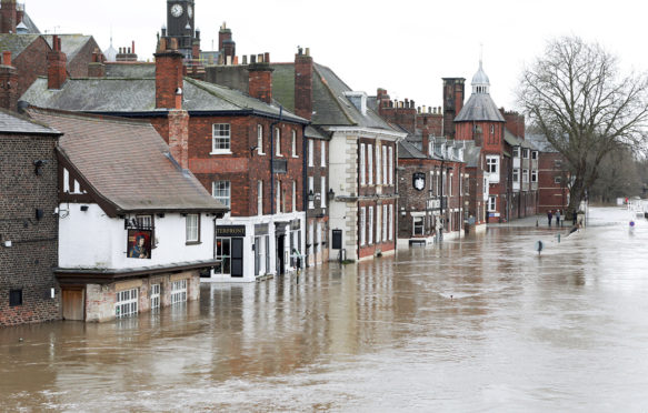 York preparing for the highest flood river level in twenty years, 17 Feb 2020. Credit: Gary Calton / Alamy Stock Photo. 2AYX113