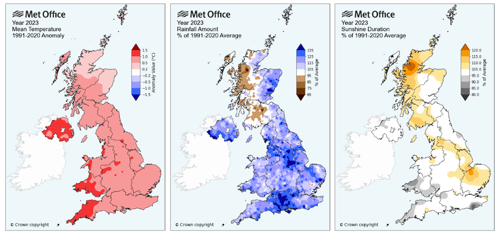 Maps showing anomalies relative to a 1991-2020 reference period